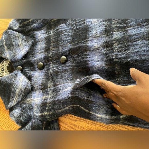 Eryn Brinie Made In Italy Winter Wool Coat Metallic Blue Sz S Oversized Collar - Picture 7 of 11